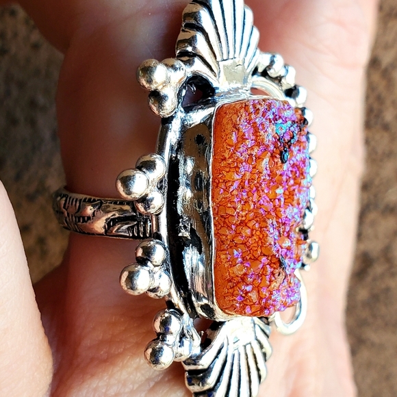 New Unique Titanium Druzy 925 Silver Ring. - Picture 14 of 16